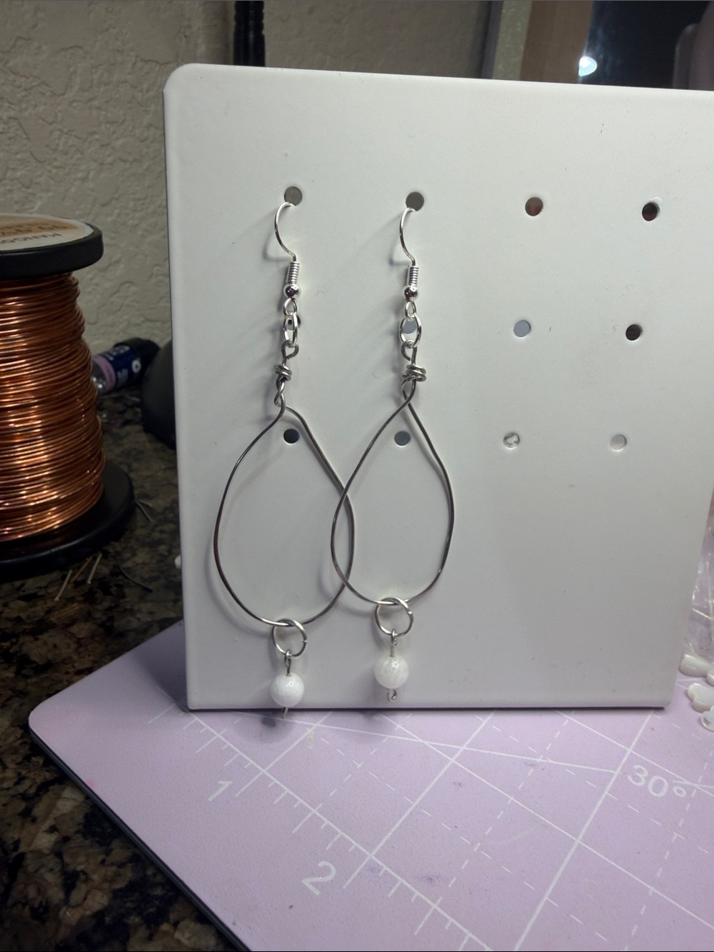 Handmade Silver Teardrop Earrings with moonstone bead